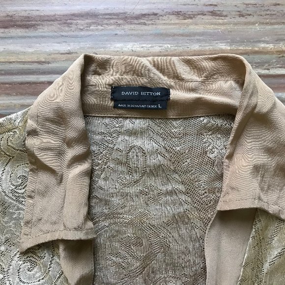 David Bitton Sheer Gold Paisley Faux Wrap Long Sleeve Top with Waist Tie Vintage - Picture 4 of 7